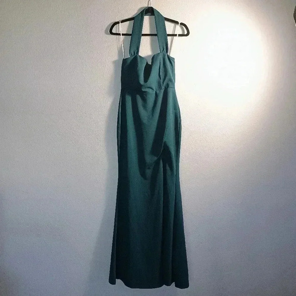 Lulus Elegant Behavior Emerald Green Halter Mermaid Maxi Dress Prom Formal - Picture 1 of 13